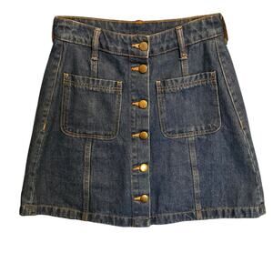 Divided Denim Jean Mini Skirt Womens Size 4 Blue Button Front Patch Pockets